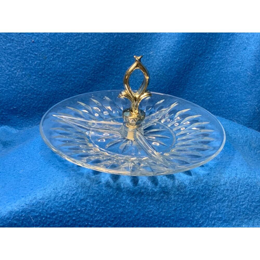 3-Section Regency Relish Appetizer Dish With Handle 7-3/4” Princess House #449